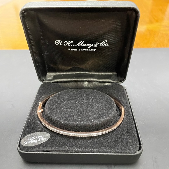 14k Rose Gold over Sterling Silver Diamond Bangle Bracelet - Picture 2 of 5